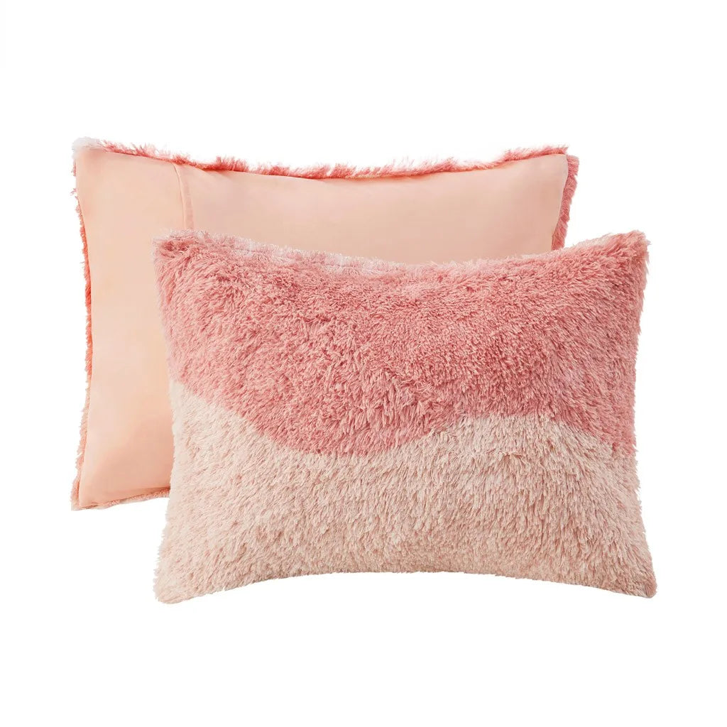 NONECN Ombre Shaggy Faux Fur Comforter Set Polyester Bedding