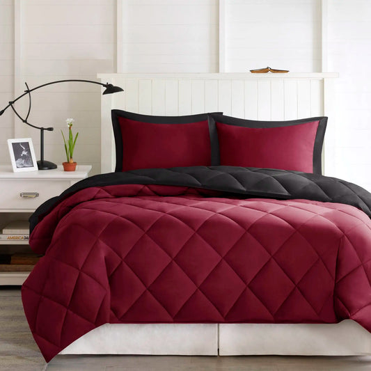 NONECN Scotchgard Diamond Quilting Reversible Microfiber Comforter Set