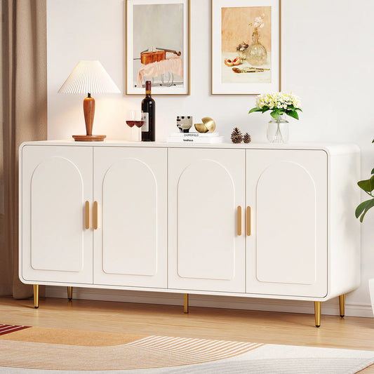 ONBRILL Curved Sideboard Buffet Cabinet With Storage And Adjustable Shelves