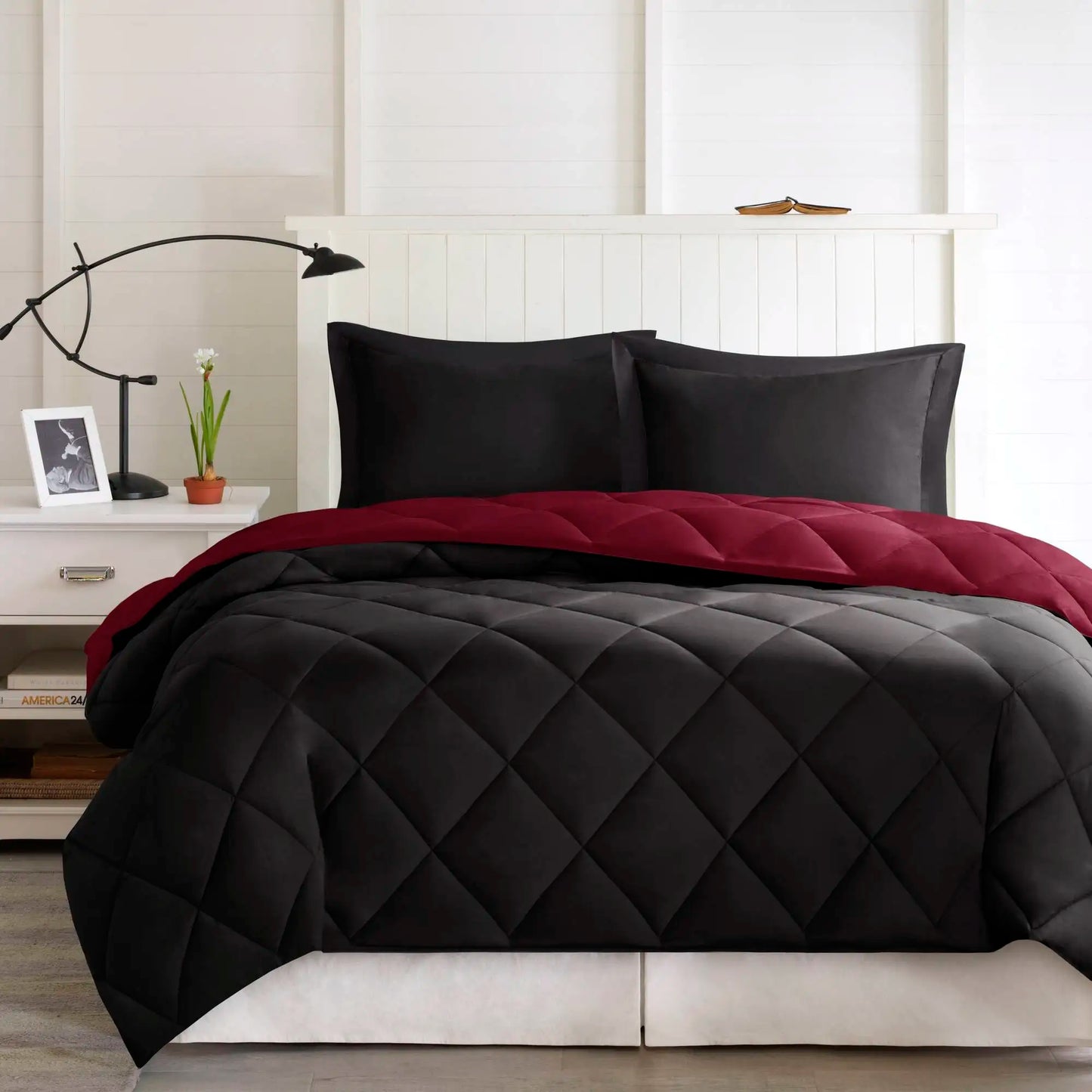 NONECN Scotchgard Diamond Quilting Reversible Microfiber Comforter Set