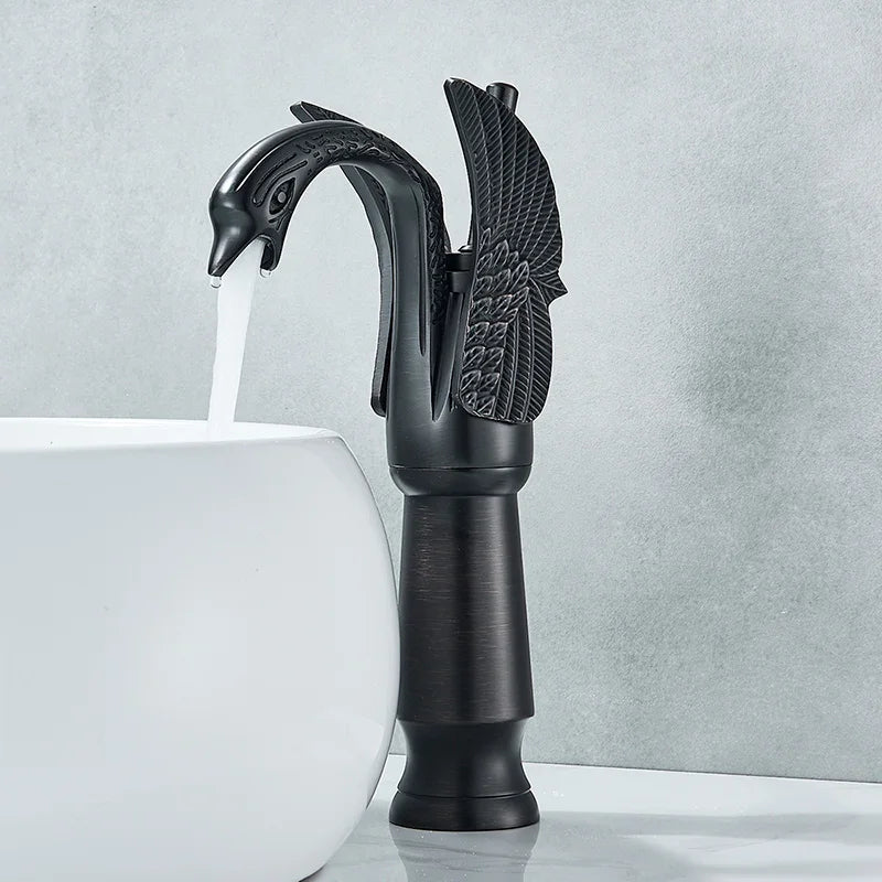 Uythner Luxury Swan Bath Basin Brass Faucet Cold and Hot Water Mixer Taps Black /Gold/Antique Bathroom Washbasin Crane