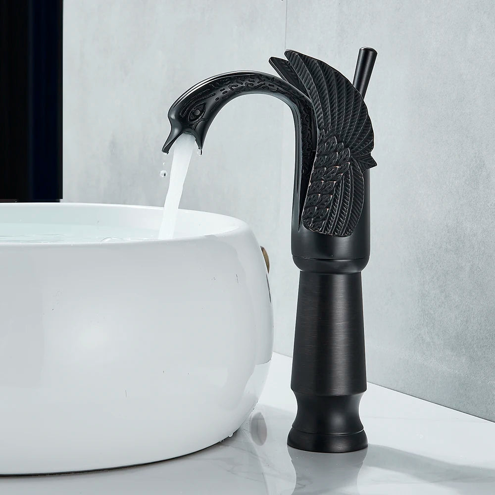 Uythner Luxury Swan Bath Basin Brass Faucet Cold and Hot Water Mixer Taps Black /Gold/Antique Bathroom Washbasin Crane