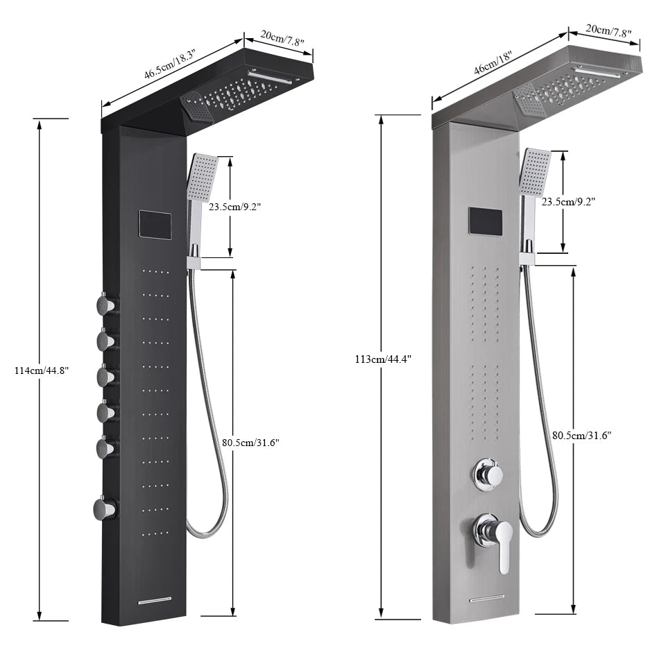 Black/Brushed Bathroom Shower Faucet LED Rainfall Head Shower Panel Set Bathtub Mixer Tap With Hand Sprayer Temperature Screen