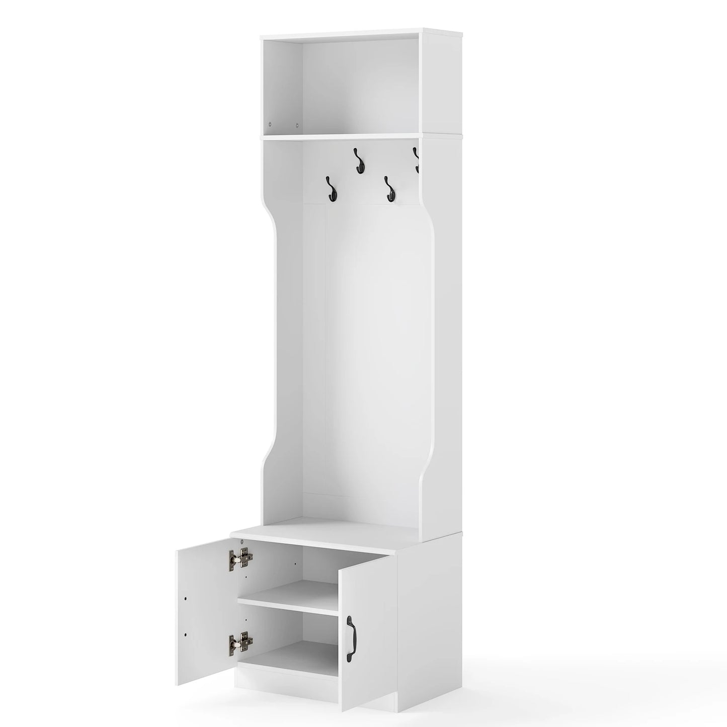 3-in-1 Hall Tree w/ Bench Storage Adjustable Shelves Hanging Hooks for Entryway