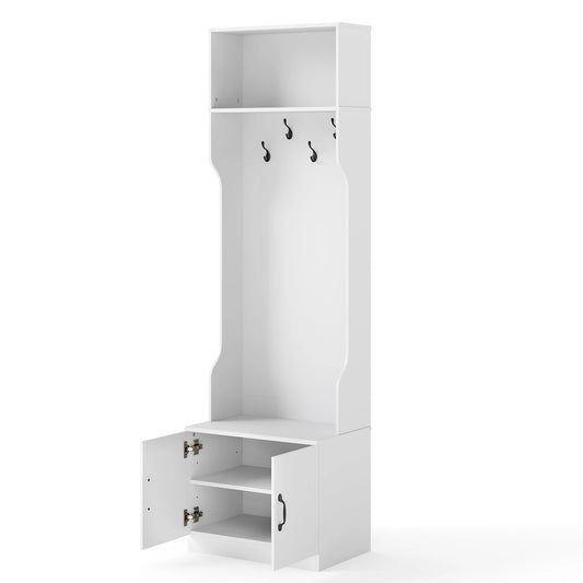 3-in-1 Hall Tree w/ Bench Storage Adjustable Shelves Hanging Hooks for Entryway