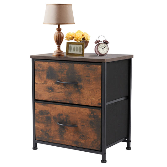 JHK Nightstand Bedside Table With Fabric Drawers And Cabinet