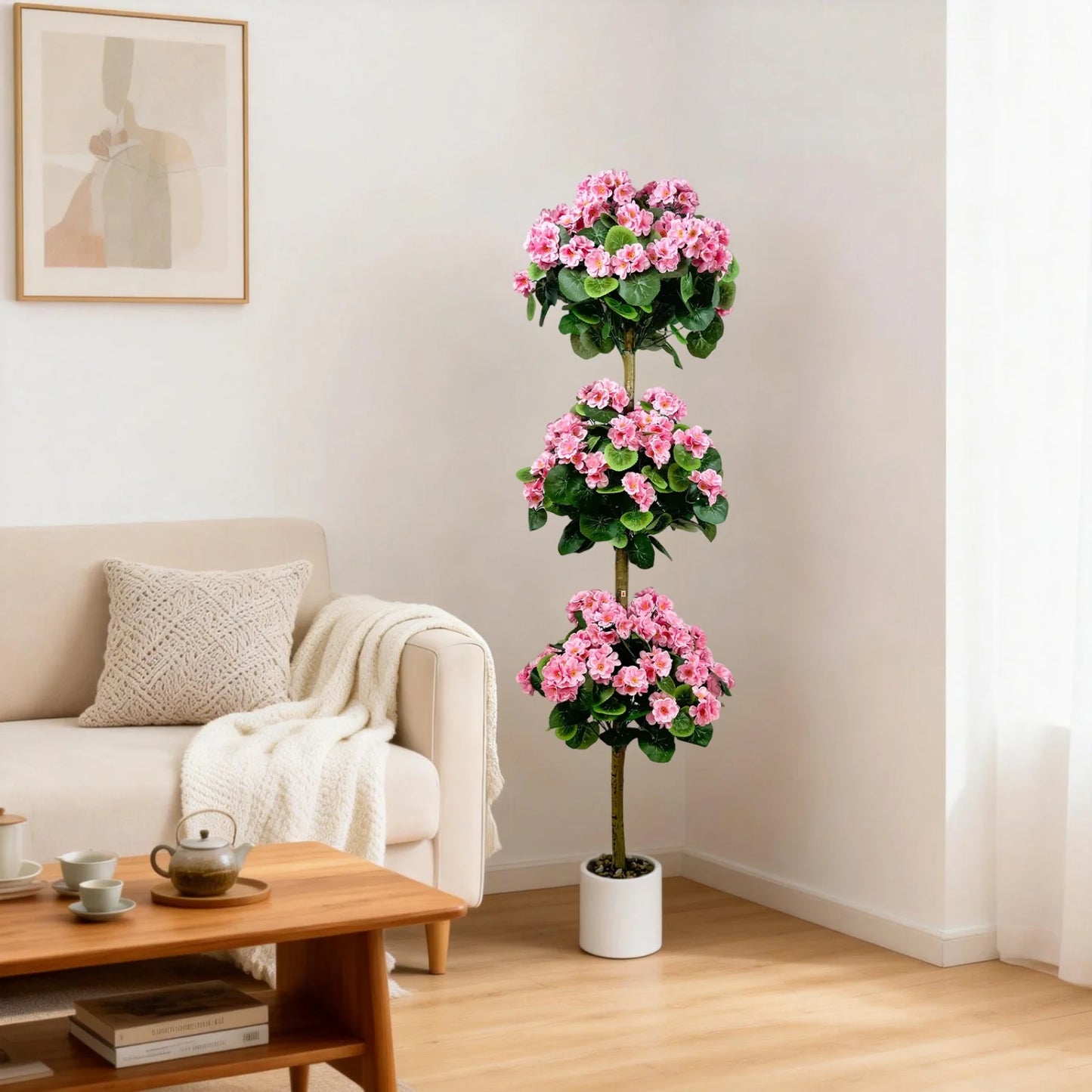 Artificial geranium plant, 5FT artificial tree with blossoms, artificial geranium flower Tree for  home,wedding,garden,balcony