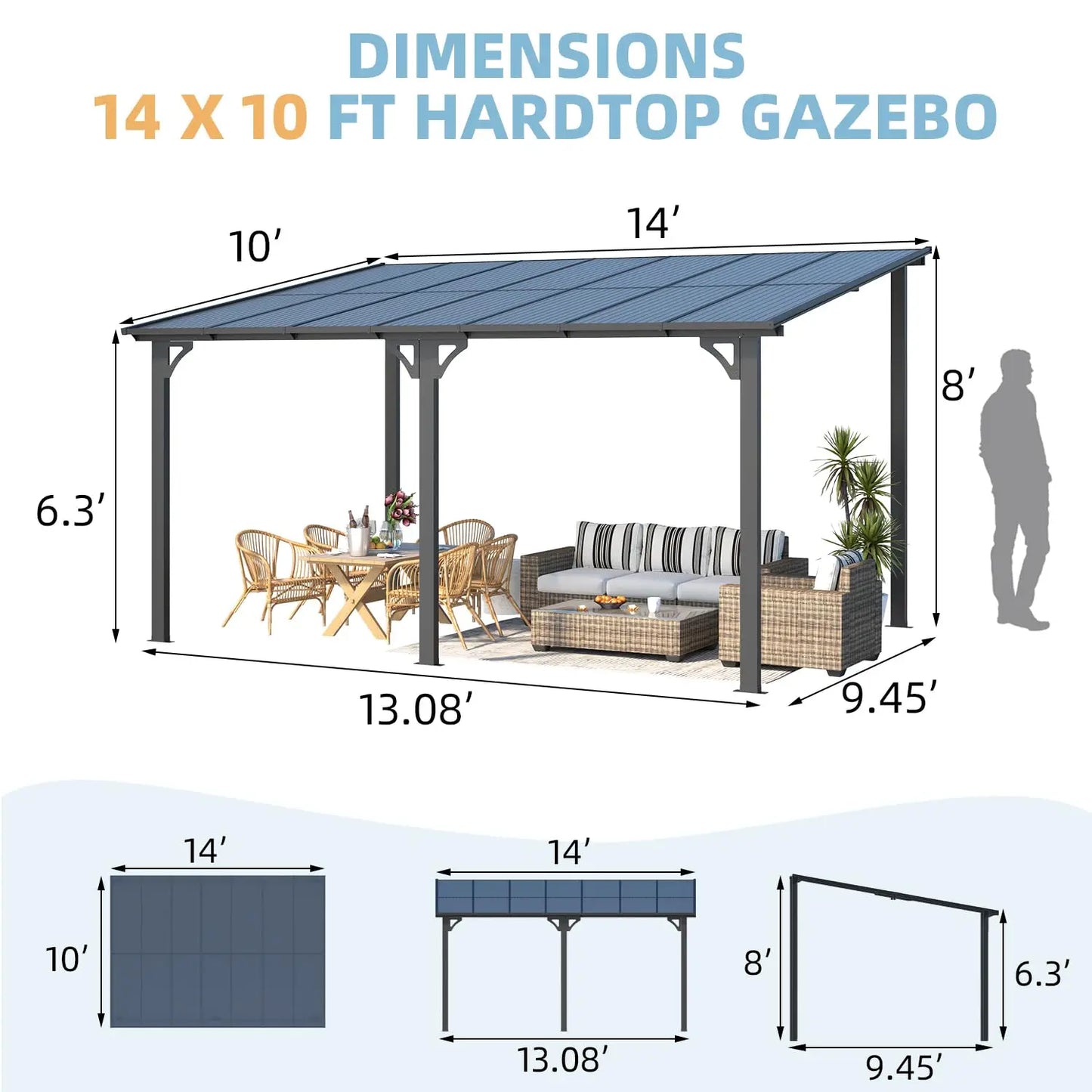Sturdy Aluminum Gazebo With Roof For Patio Pergola