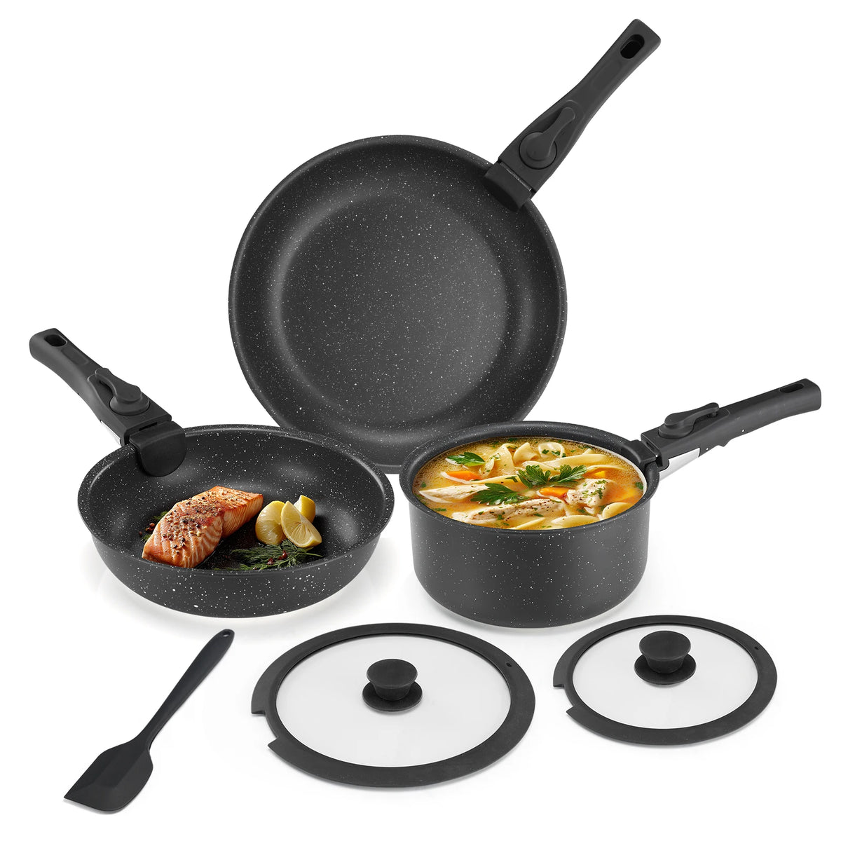 Nonstick Granite Pots And Pans Set With Induction Detachable Handles