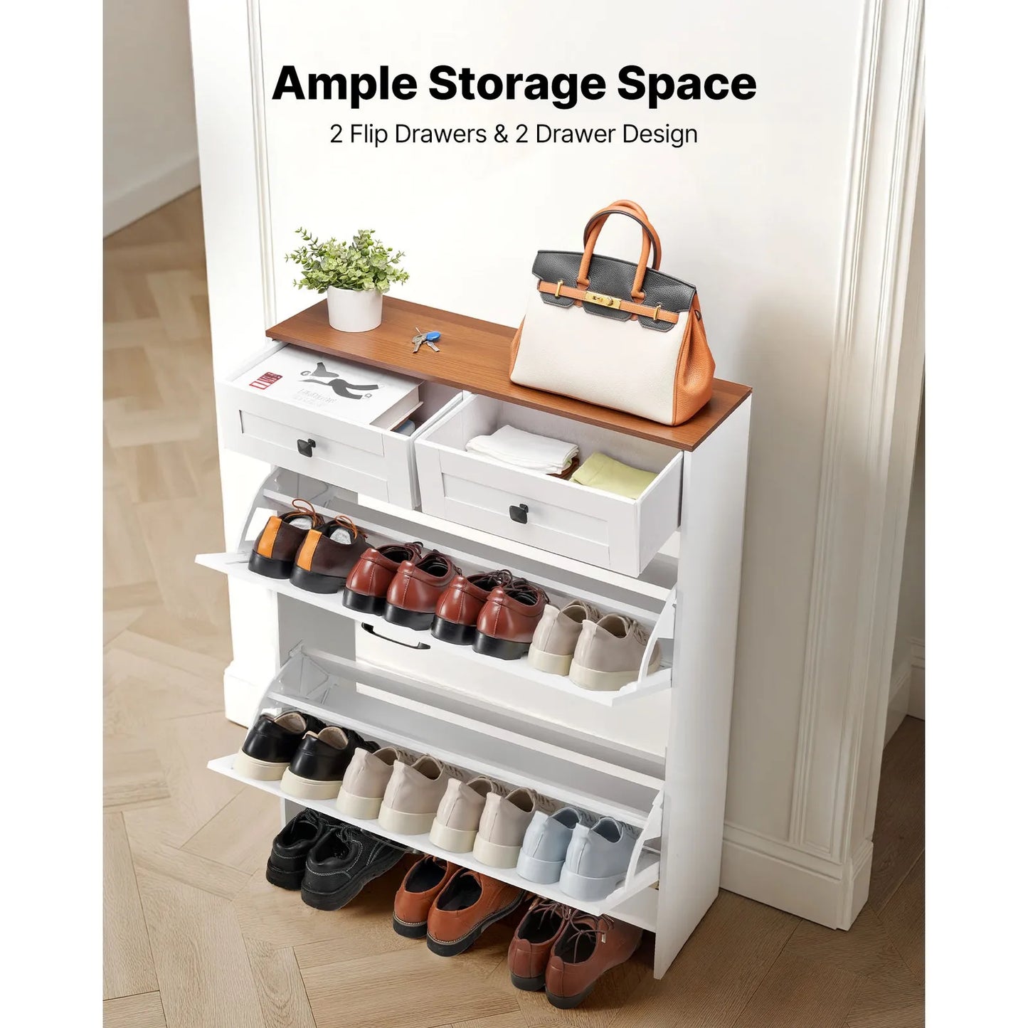 Shoe Cabinet With 2 Flip Drawers Rustic Farmhouse Style Storage Organizer