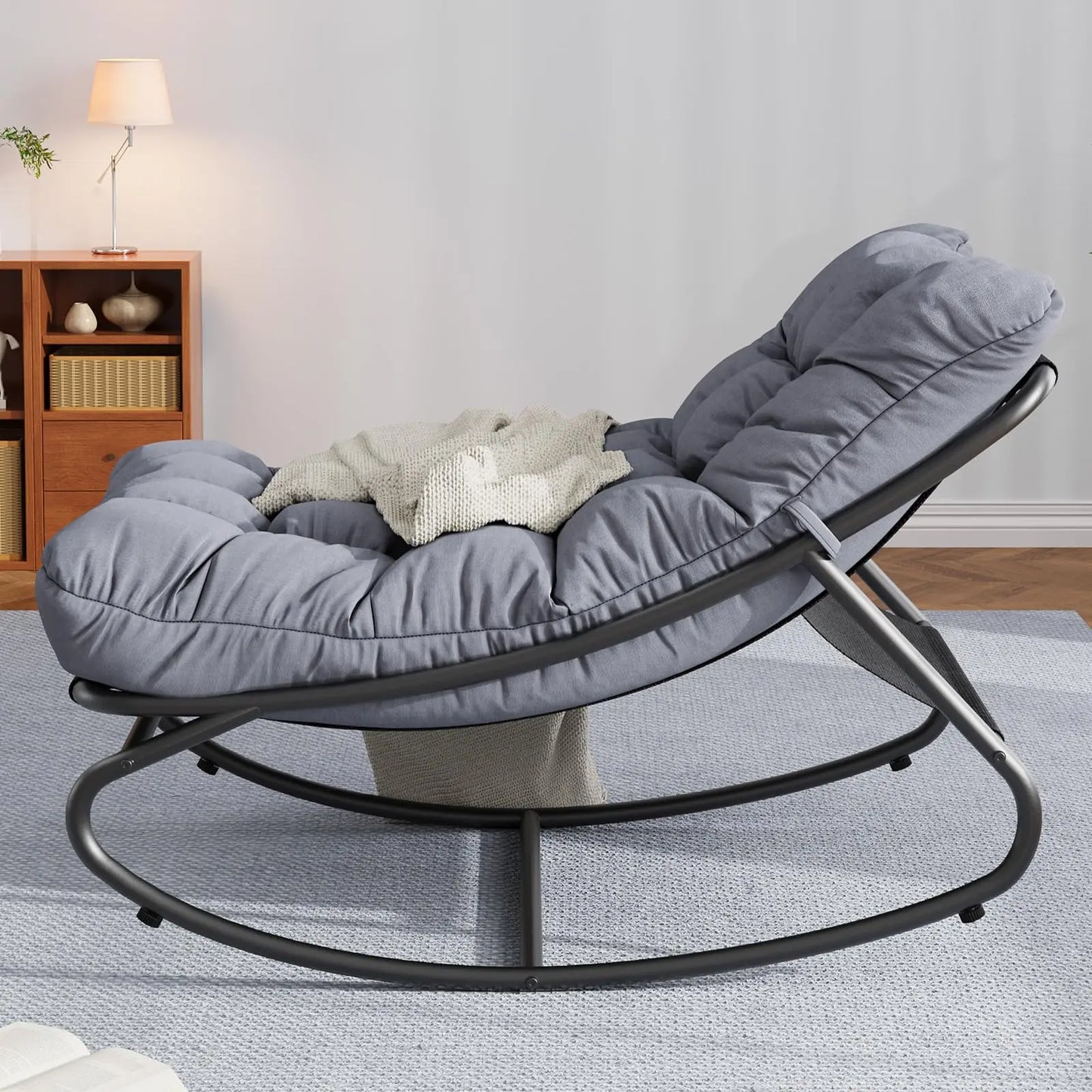 Oversized Patio Rocking Chair – Heavy Duty Metal Frame, Thick Waterproof Cushion, Ergonomic Comfy Lounge Rocker, 400 lbs Capacity, for Outdoor Porch, Garden, Balcony, Backyard