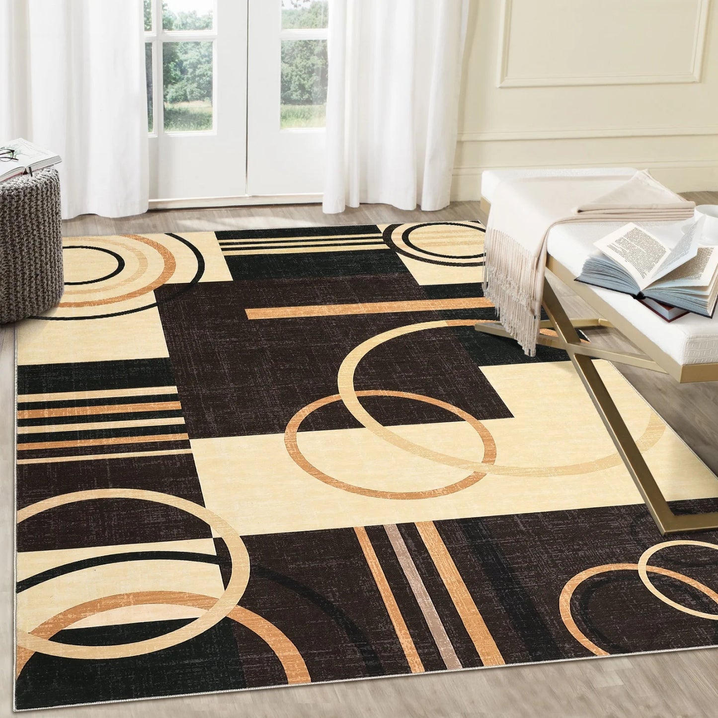 Machine Washable 8x10 Area Rug Modern Geometric Rug Low Pile Foldable Rugs Soft Carpet for Bedroom Living Room Dorm