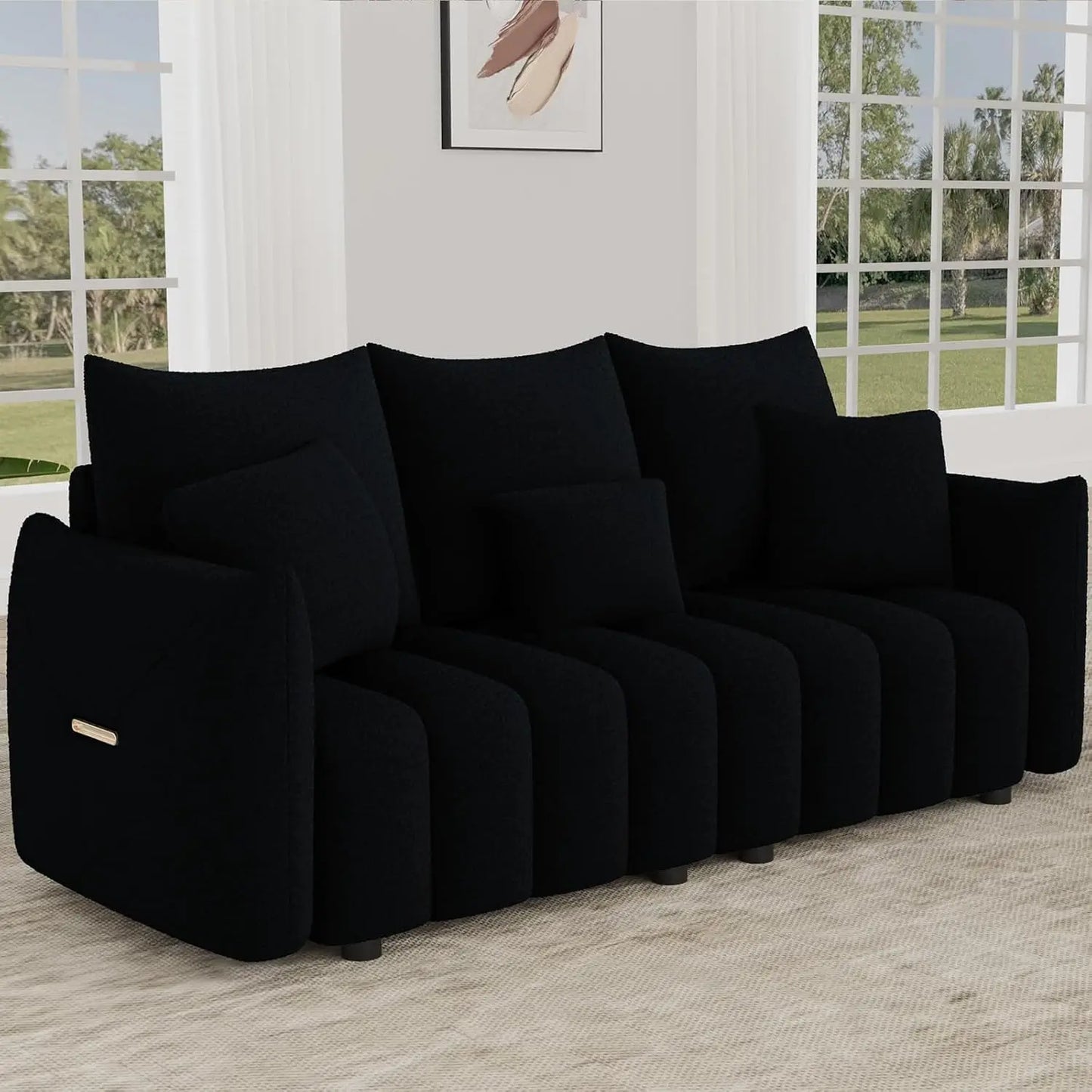 81" Modern Sofa Couch, Comfy Upholstered Teddy Deep Seat Boucle Sofa, Modern 3-Seater Cloud Couch, Oversized Loveseat, Custom