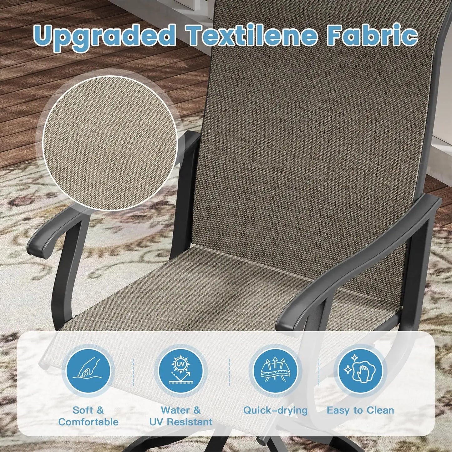 Outdoor Patio Dining Set With Four Textilene Swivel Chairs And Round Table