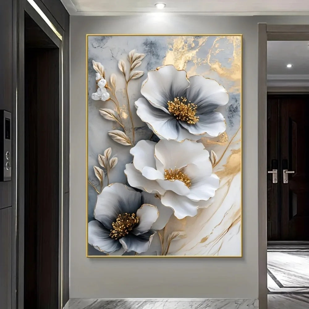 Modern Luxury Floral Canvas Mural 3D Painting For Living Room