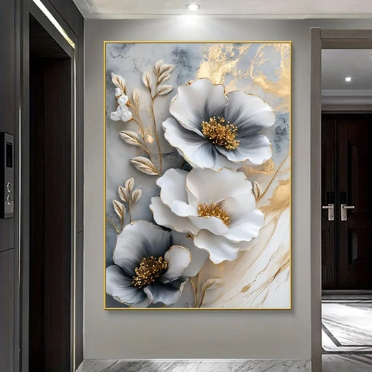 Modern Luxury Floral Canvas Mural 3D Painting For Living Room