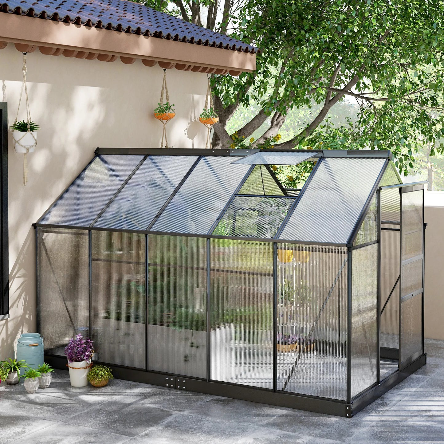 Outsunny Walk-In Aluminum Polycarbonate Garden Greenhouse