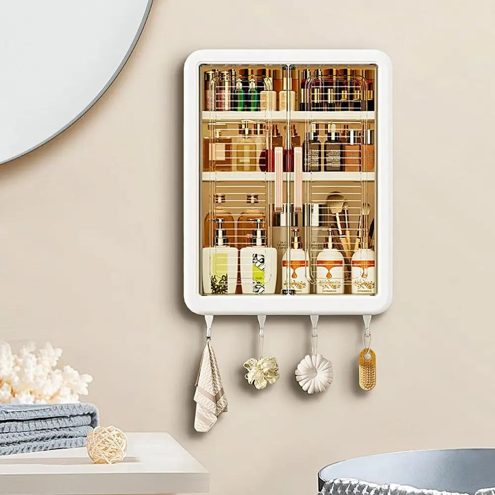 Wall-Mounted Large-Capacity Makeup Storage Box, Dust-Proof Cosmetics Organizer, Bathroom Storage, Vanity, Bedroom Skincare Orga