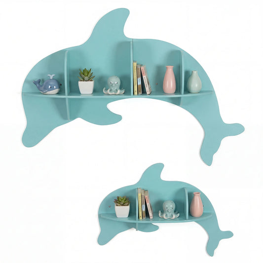 2PCS Floating Dolphin Shelves w/ Compartments Cute Corner Bookshelves for Nursery