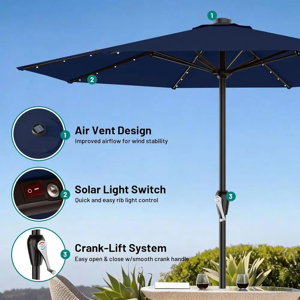 12T Large Patio Umbrella with r Lights, r Powered Outdoor Umbrella with Crank, Patio Table Market Umbrellas or Garden, Deck, Bac