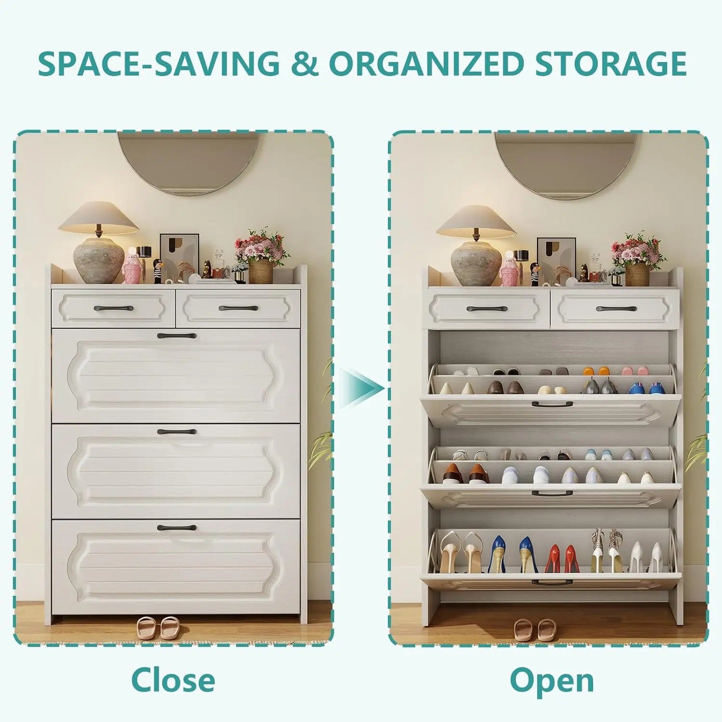 3-Drawer Flip-Top Slim Shoe Cabinet with 2 Storage Drawers Narrow Entryway Hallway Organizer, Custom