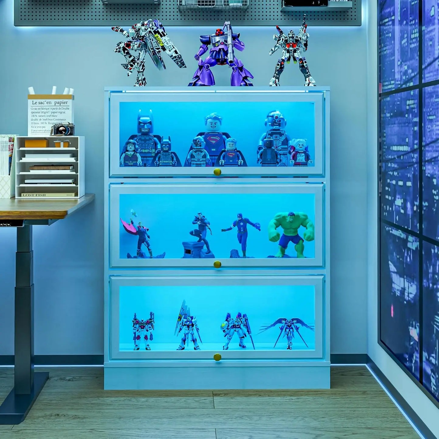 ZHILU Display Cabinet 3 Tier Curio With LED Lighting