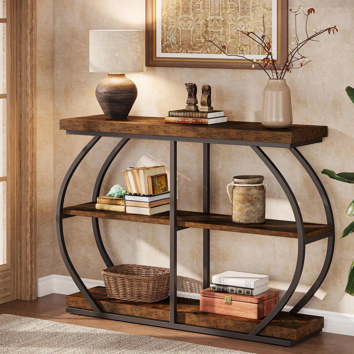 Tribesigns Industrial 3 Tier Console Table With Storage Shelves