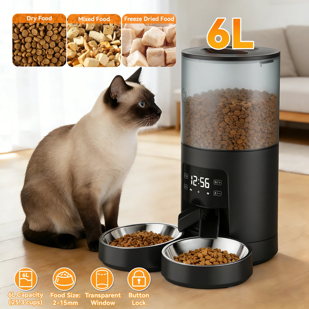 Automatic Cat Feeder With Dual Stainless Bowls And Timed Feeding