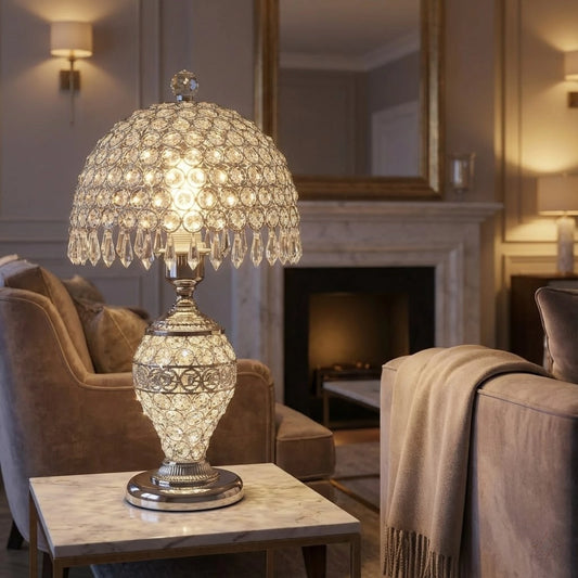 Crystal Table Lamp With Hanging Drops Modern E27 For Home