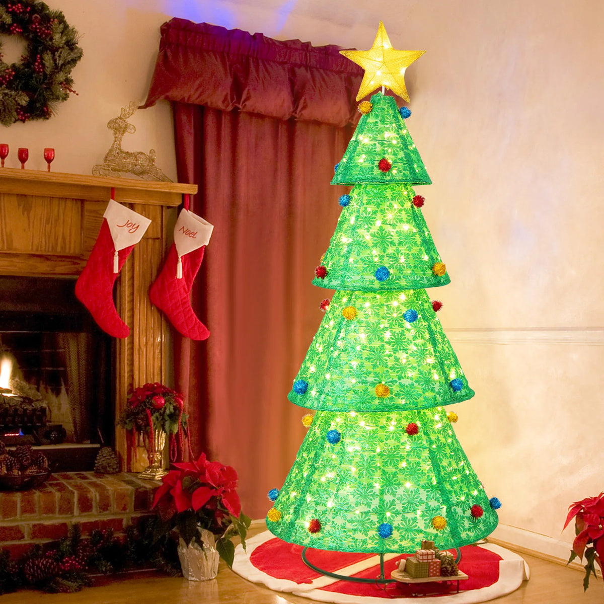 LIFEZEAL Collapsible Pop Up Fabric Christmas Tree Holiday Decoration