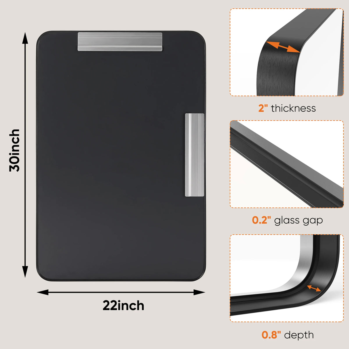 JHK Matte Metal Framed Bathroom Vanity Mirror With Tempered Glass