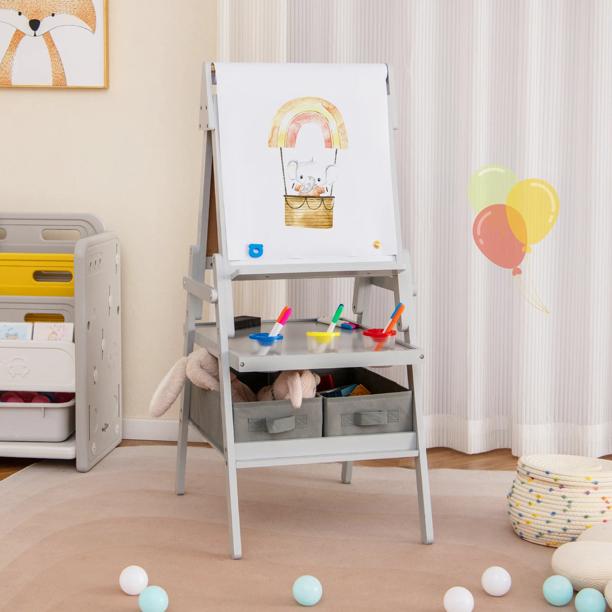 HOMASIS 3-in-1 Kids Art Easel with Magnetic Chalkboard and Whiteboard