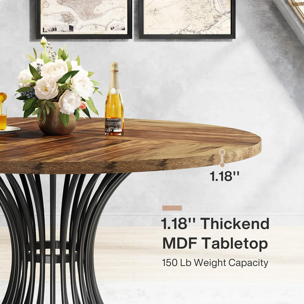 Tribesigns Industrial Round Farmhouse Dining Table For Home