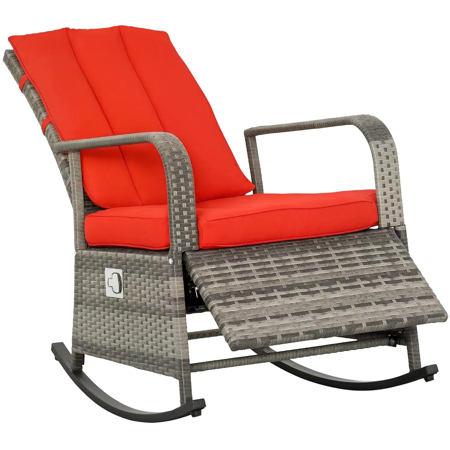 Wicker Outdoor Rocking Chair, Patio Recliner with Adjustment Backrest, PE Rattan Lounge Chair with Adjustable Footrest, Custom