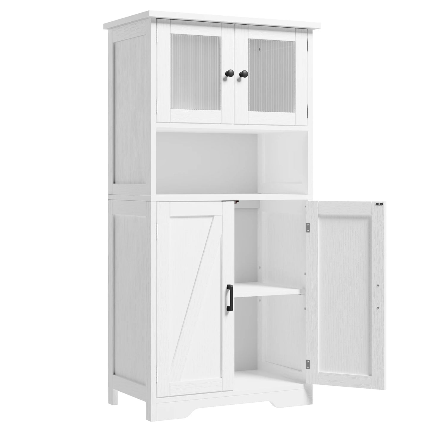 Modern Multipurpose Entryway Storage Cabinet – Freestanding Wooden Pantry with Glass Doors & Adjustable Shelves, Floor Organizer for Hallway, Kitchen, Living Room, Bathroom