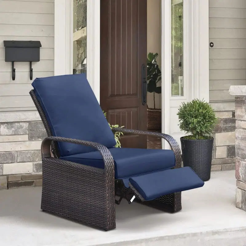 Outdoor Recliner Wicker Patio Adjustable Recliner Chair with 5.5" Thick Cushions and Footrest,Rust-Resistant Aluminum, Custom