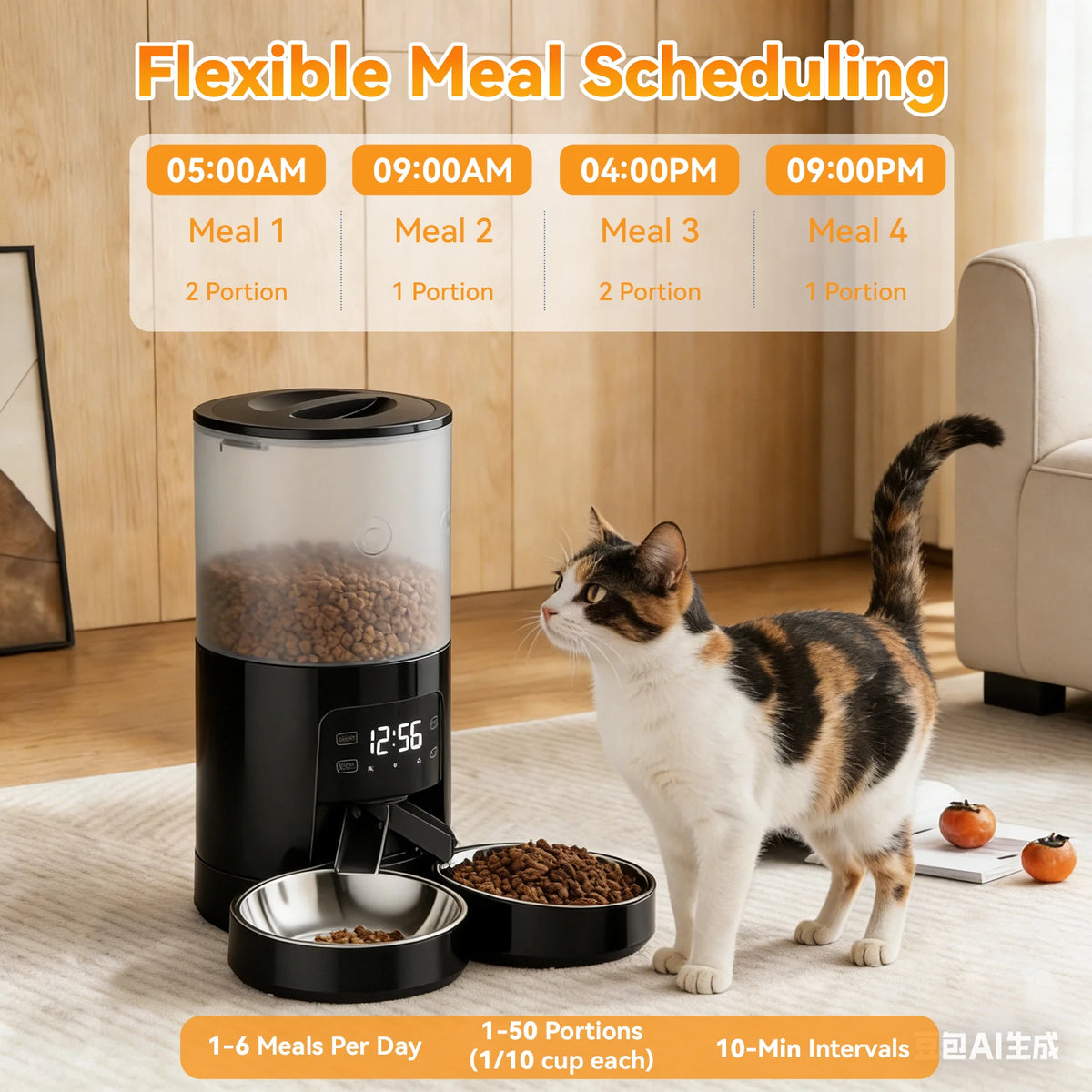 Automatic Cat Feeder With Dual Stainless Bowls And Timed Feeding