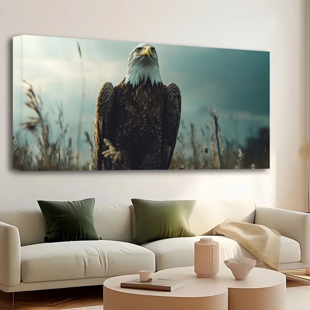 1.5 inch thick pine solid wood frame, eagle fly canvas art printing, Fourth of July celebration wall hanging,
