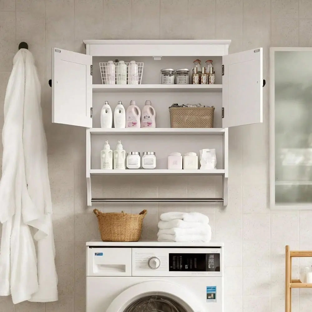 Bealife Bathroom Wall Cabinet With Towels Bar, Wall Mounted Medicine Cabinet With 2 Door And Adjustable Shelves, Space Saver Ov