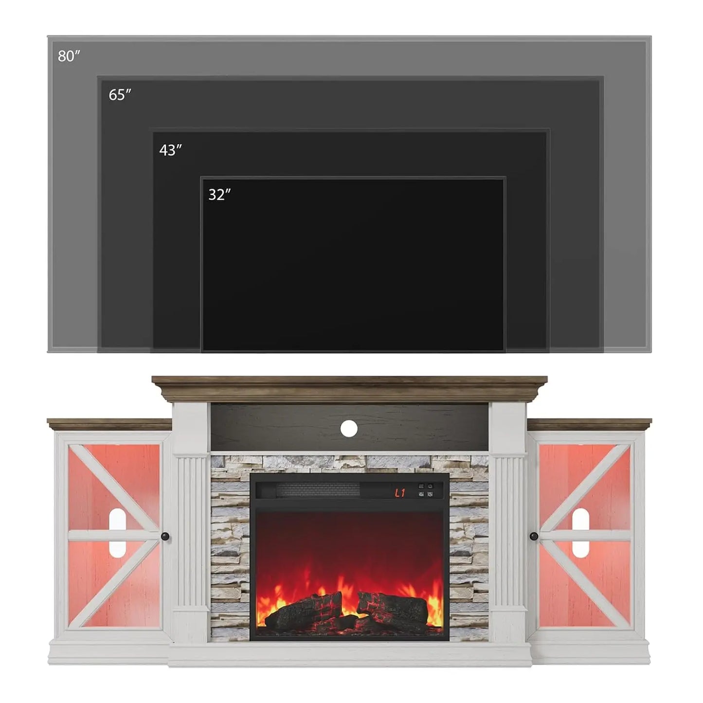 Electric Fireplace TV Stand Farmhouse Entertainment Center With Barn Doors