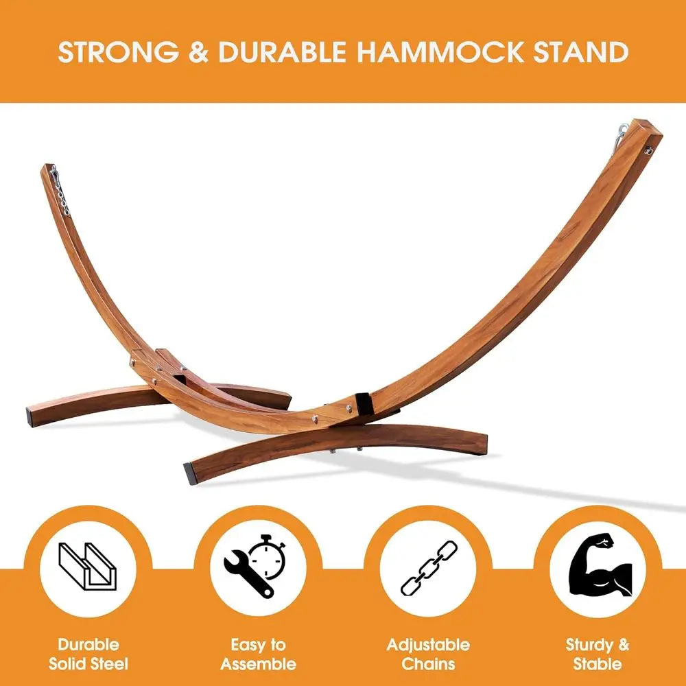 12 T 2 Person Double Quilted Hammock with Curved Steel Heavy Duty Stand and Pillow or Outside, Backyard, Patio, 450 Lbs acity, C