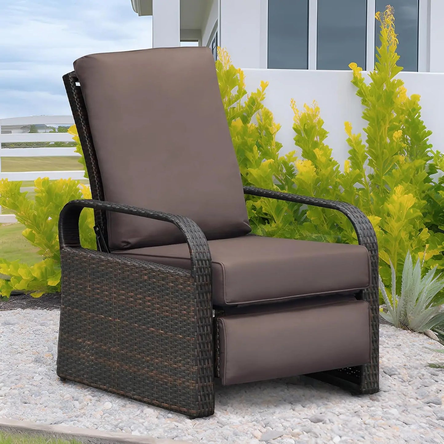 Outdoor Recliner Wicker Patio Adjustable Recliner Chair with 5.5" Thick Cushions and Footrest,Rust-Resistant Aluminum, Custom