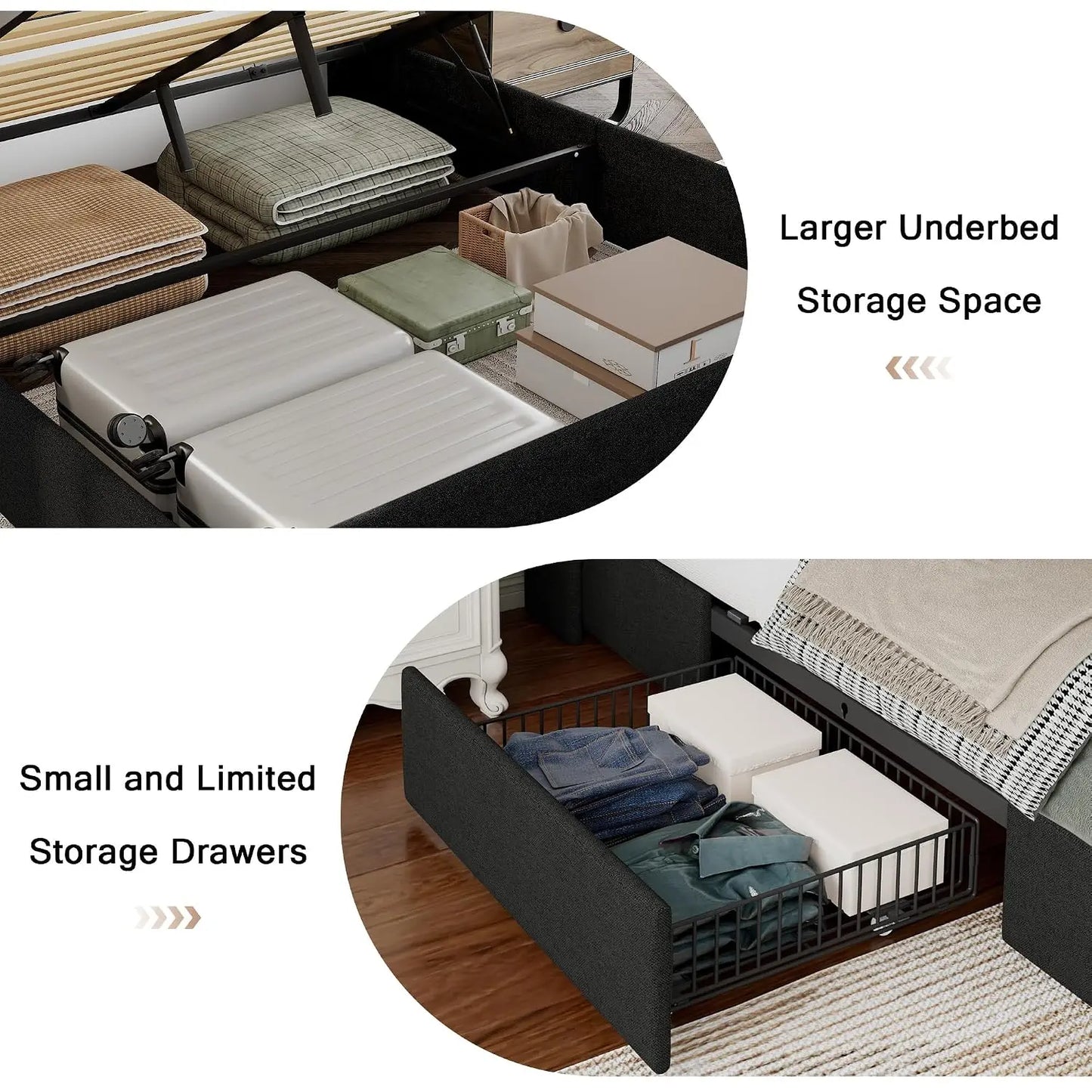 Queen Lift Up Storage Bed Frame with Headboard, Upholstered Bed Frame with Charging Station, No Box Spring Needed,, Custom