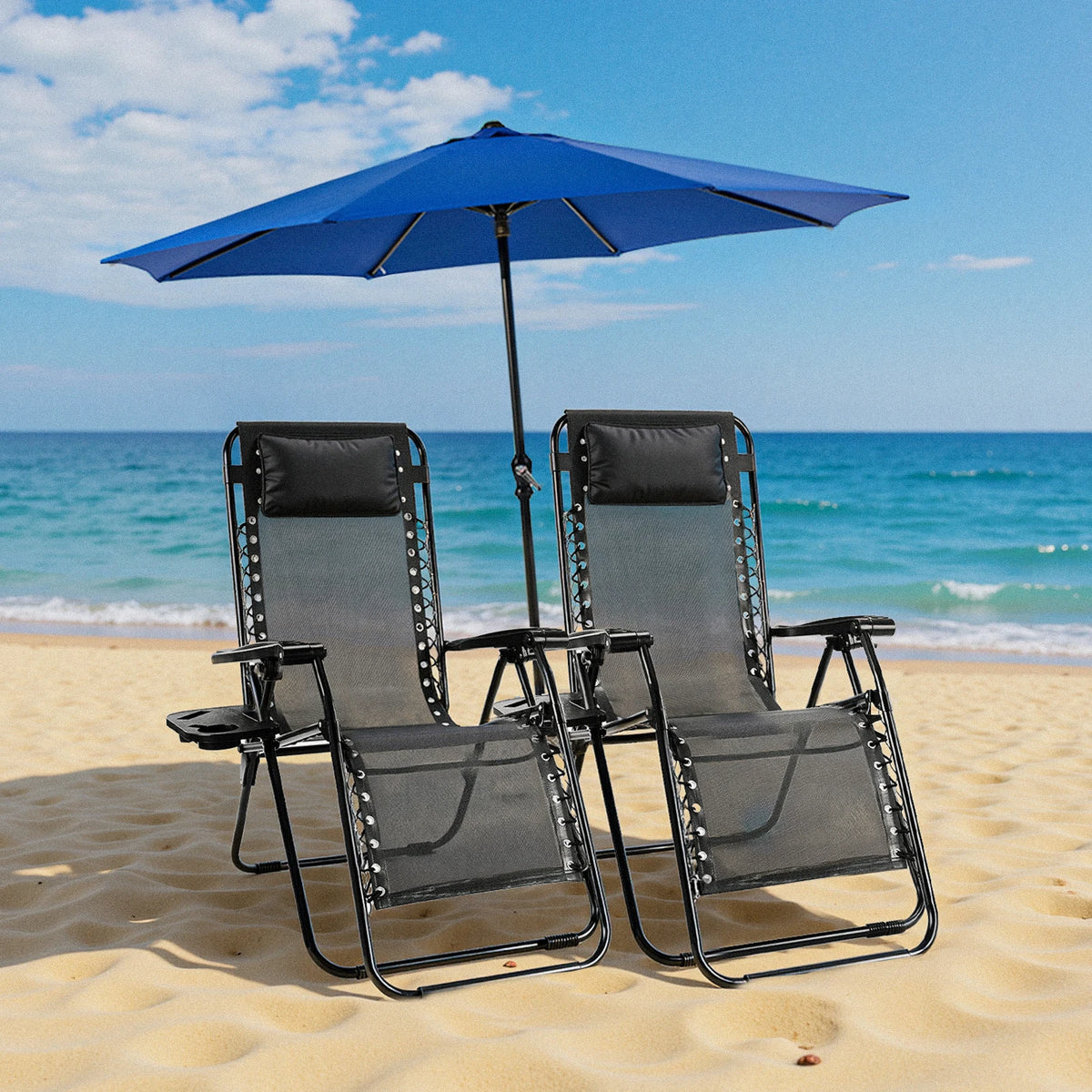 JHK Zero Gravity Portable Outdoor Recliner With Cup Holder Tray