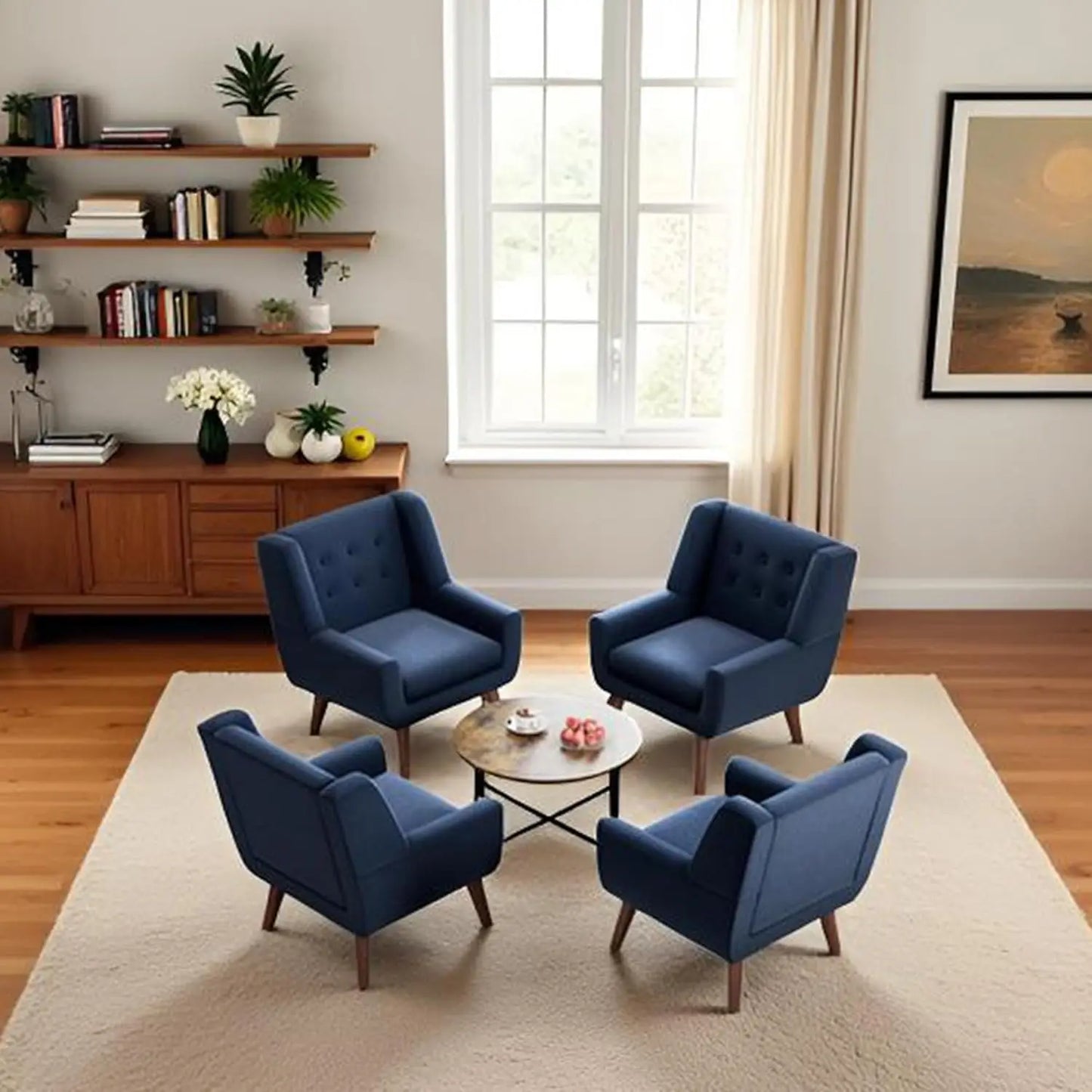 MOYU Accent Chairs Set of 4 Upholstered Button Tufted Armchairs