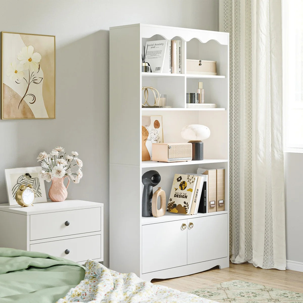 5-Tier Open Bookcase Tall Modern Bookshelf  Wood Display Floor Bookshelf Storage Organizer Shelf for Bedroom Living Room Office