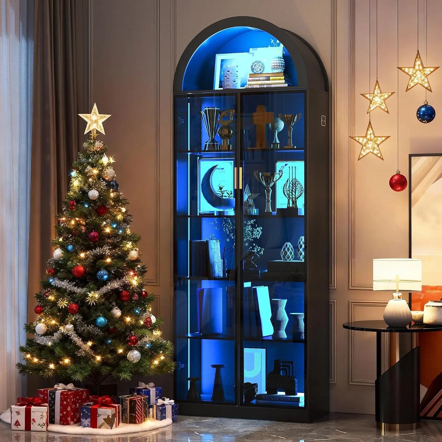 ZHILU Arch Display Cabinet With Doors And Adjustable Shelves LED