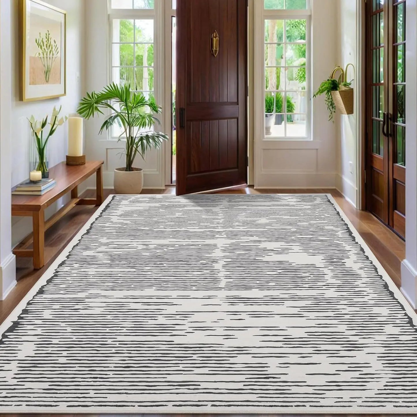 Area Rug for Living Room,Washable Modern Indoor Striped Rug,Low Pile Indoor Floor Carpet for Bedroom Office Dining Room Kitchen
