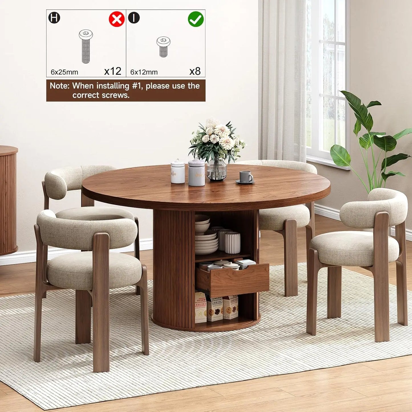 MOYU Round Dining Table For Four Modern Farmhouse Circle Table