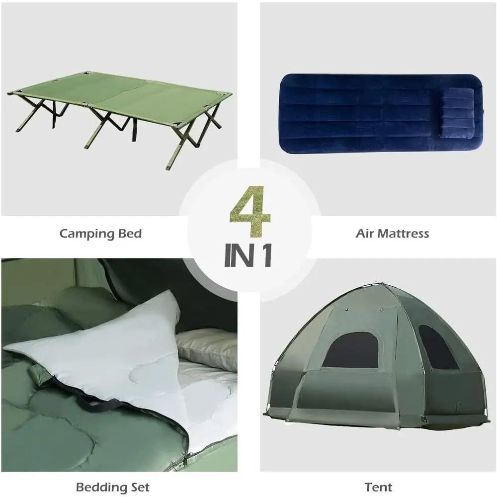 Moccha olding Camping Tent Cot with Sleng Bag and Air Mattr, Elevated Camping Tent with Carry Bag or Outdoor Activity, Hiking, P